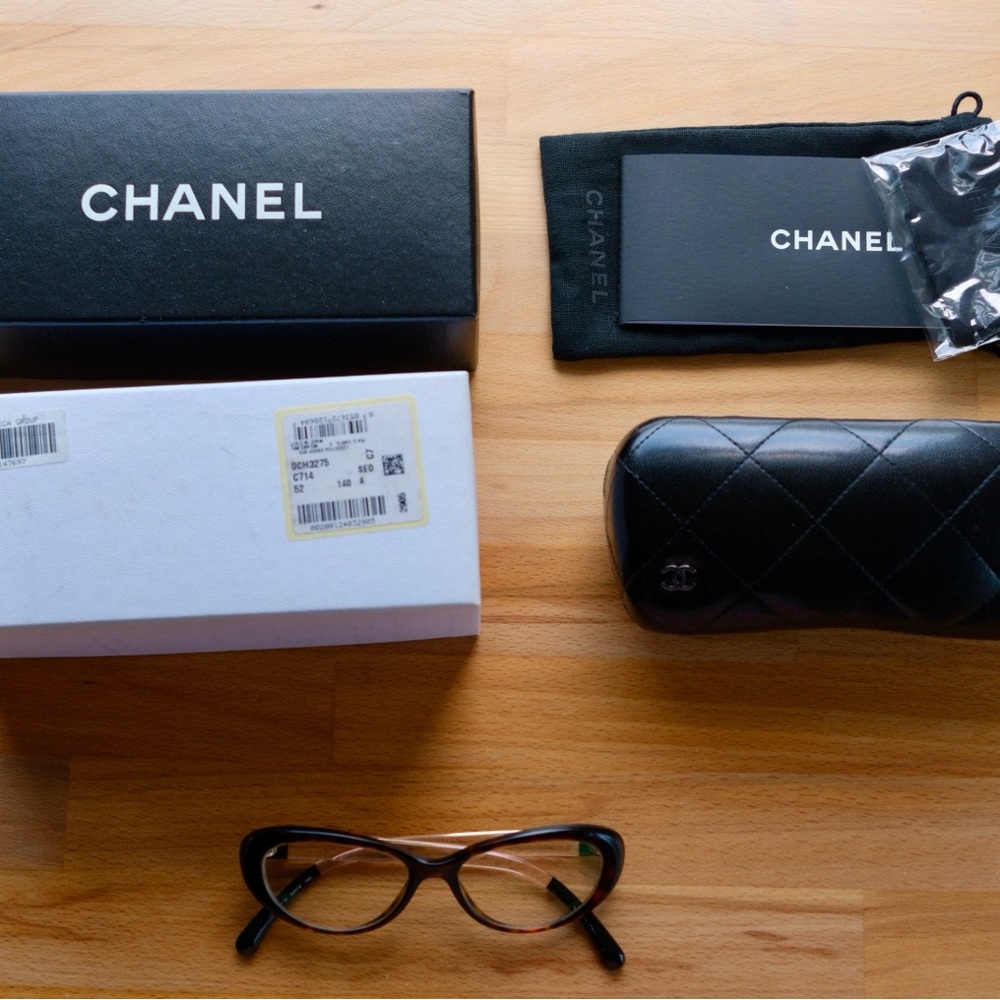 Vintage CHANEL Brown and Black Eyeglasses with Quilted Case